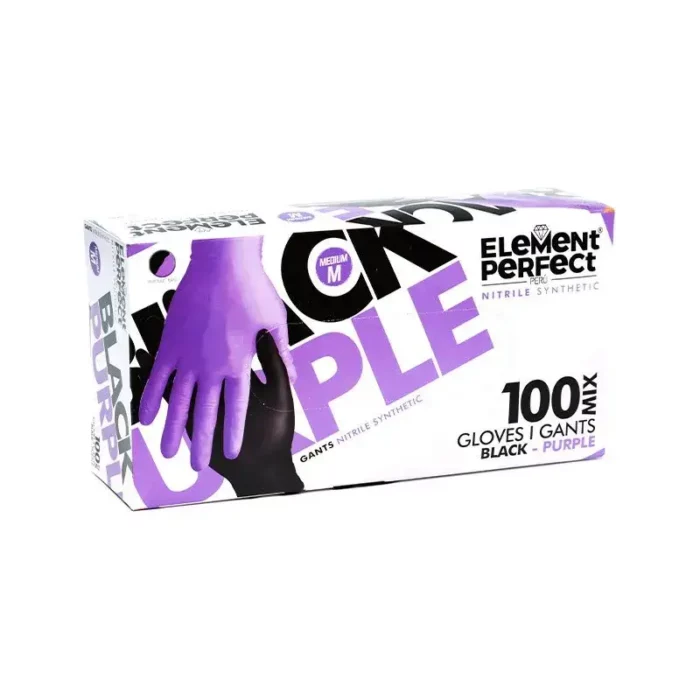 Element Perfect Caja de 100 Guantes de Nitrilo Mix Color Black Purple