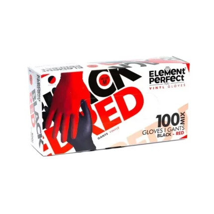 Element Perfect Caja de 100 Guantes de Vinilo Mix Color Black Red